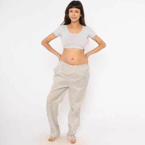 80s Adidas Originals Track Pants Grey Windbreaker Joggers Elastic Waist Drawstring Shell Bottoms Trefoil Logo Pink Athletic Medium M