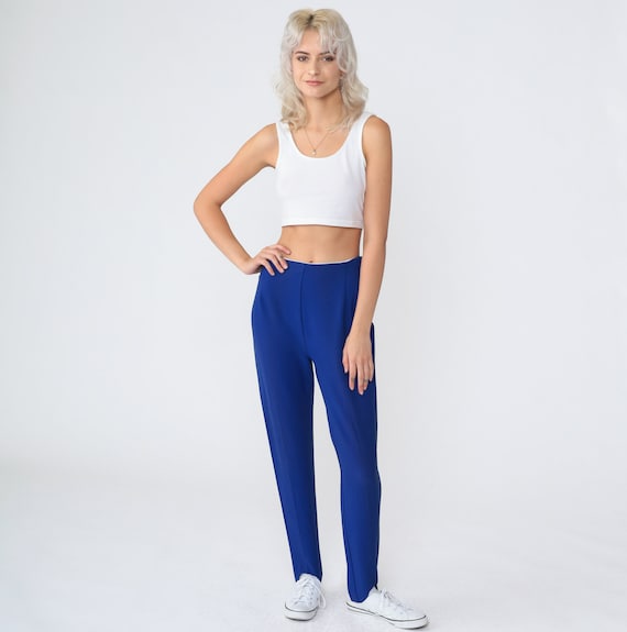 Indigo Blue Stirrup Pants 70s Tapered Trousers Hi… - image 2