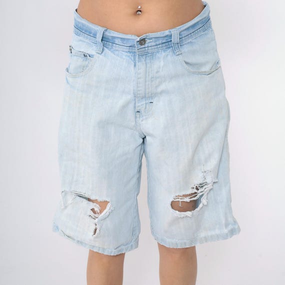 Vintage South Pole Denim Shorts 32 Y2K Ripped Streetwear Skater Jean High Waisted Light Wash Bermuda Relaxed Fit Retro 00s Men's Medium M 32
