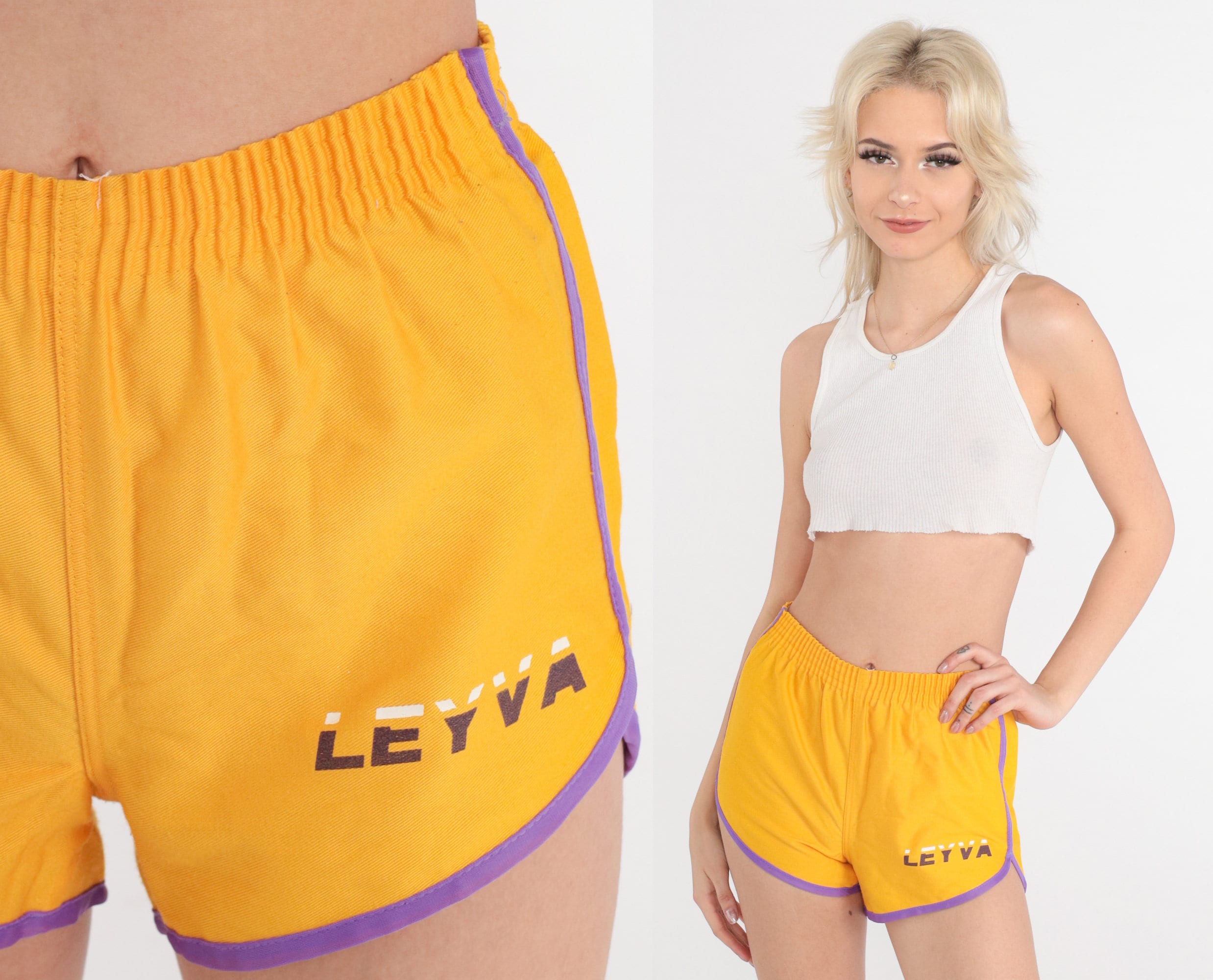 80s Gym Shorts Yellow Dolphin Shorts Leyva Purple Ringer Shorts Jogging  Retro Swim Gym Hotpants Shorts Surf Elastic Waist Vintage 1980s XS 