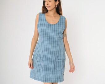 【人気商品】Classic Plaid Jumper Dress Authentic 1960s Plaid Jumper Dress / Vintage Yellow Plaid