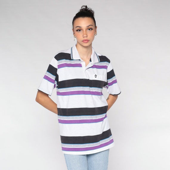 Penguin Shirt 90s Striped Polo Shirt Retro Preppy… - image 3