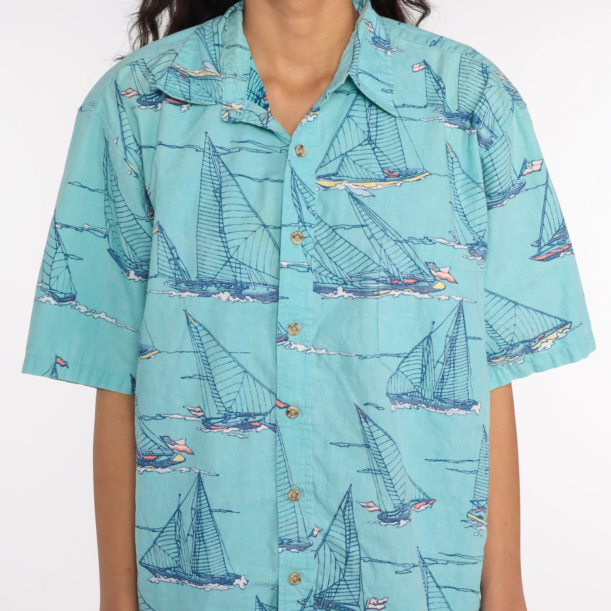 Boat Shirt 80s SAILBOAT Shirt Blue Nautical Sailor Button Up Shirt ...
