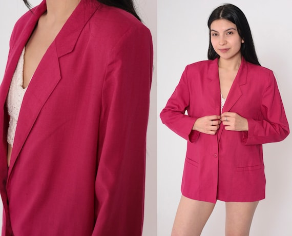 Fuchsia Pink Blazer 80s Button Up Blazer Jacket Retro Bright Professional Secretary Blazer Plain Oversized Blazer Vintage 1980s Medium M
