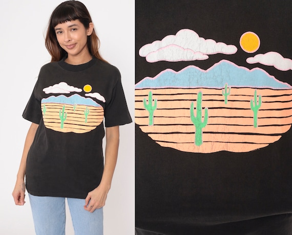 90s Cactus T Shirt Vintage Southwest Desert Tshirt Arizona Saguaro Landscape Tourist Tee 1990s Black Single Stitch Tee Small Medium