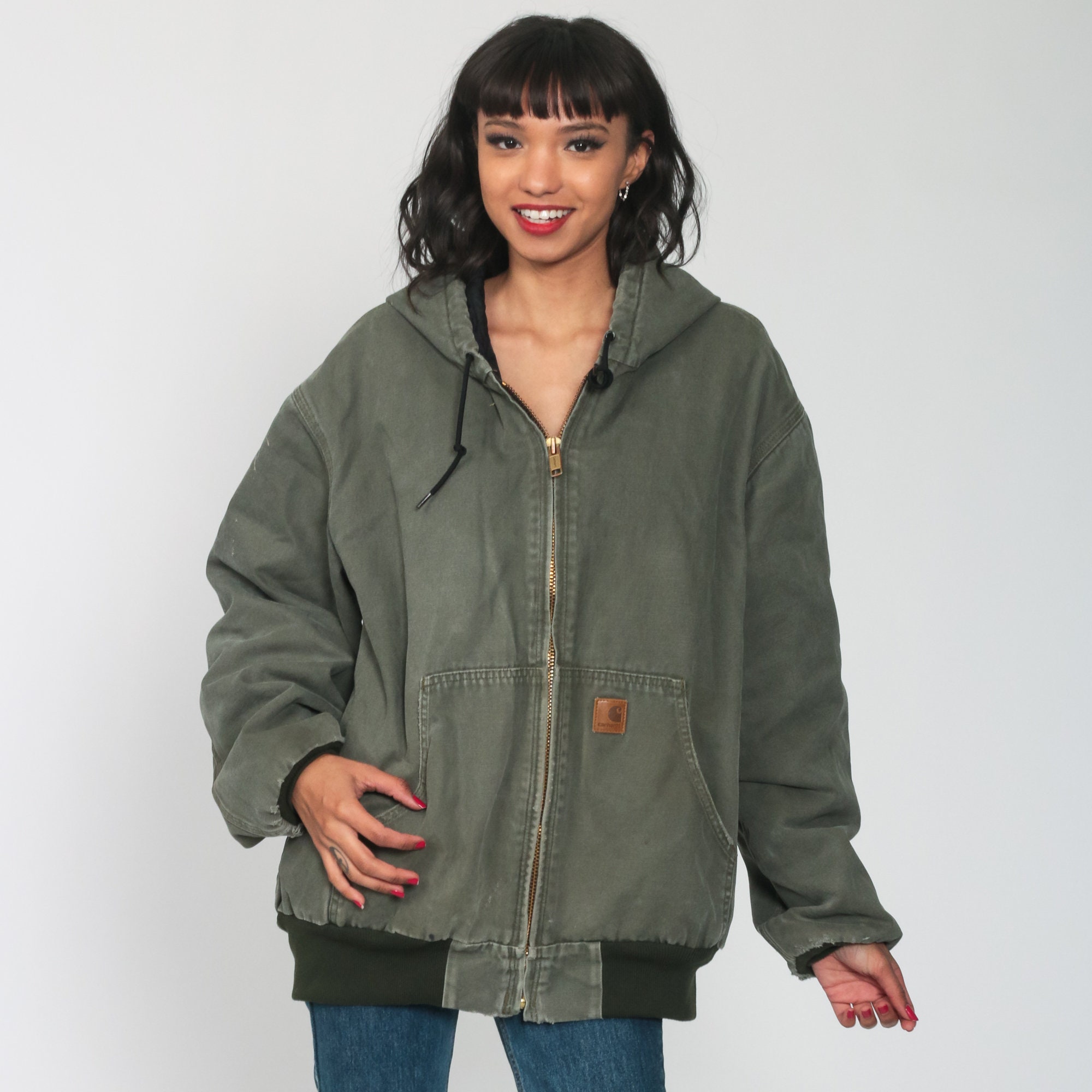 Carhartt Jacket Men's XL Olive GREEN Hooded Jacket 90 Streetwear