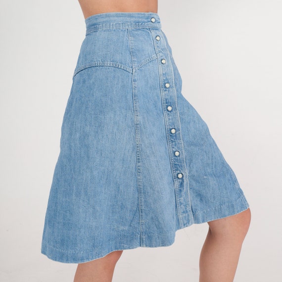 Denim Pearl Snap Skirt 80s Blue Jean Button up Mini Skirt High Waisted A Line Retro Western A-Line Basic Summer Casual Vintage 1980s 2xs 23