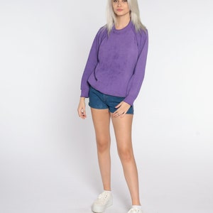 80s Sweatshirt Purple Crewneck Sweatshirt Raglan Sleeve Plain Long Sleeve Shirt Slouchy 1980s Vintage Sweat Shirt Blank Extra Large xl l image 4