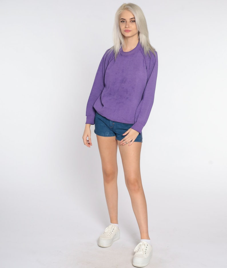 80s Sweatshirt Purple Crewneck Sweatshirt Raglan Sleeve Plain Long Sleeve Shirt Slouchy 1980s Vintage Sweat Shirt Blank Extra Large xl l image 4