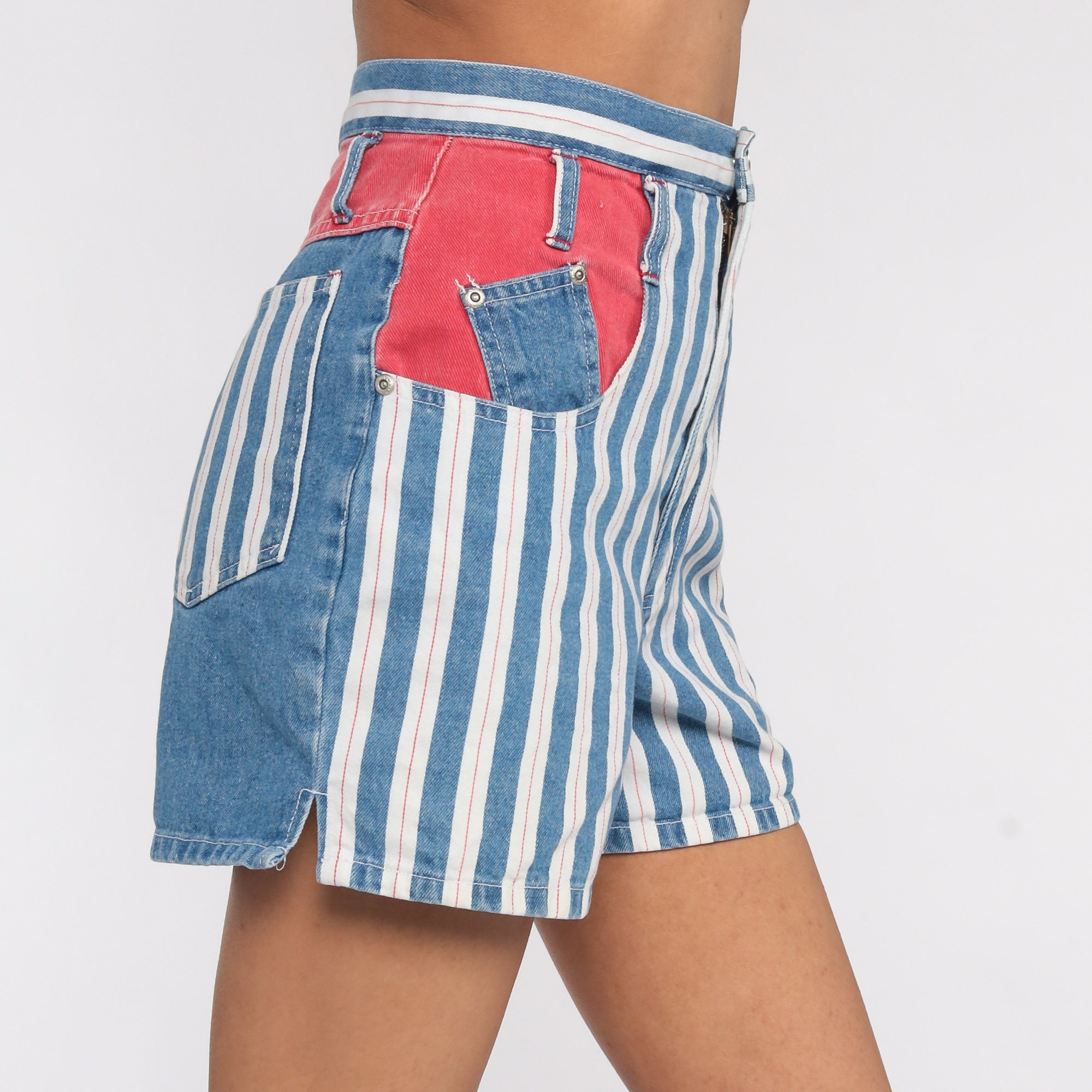 Striped Jean Shorts 90s Red White Blue Shorts Denim Shorts Etsy
