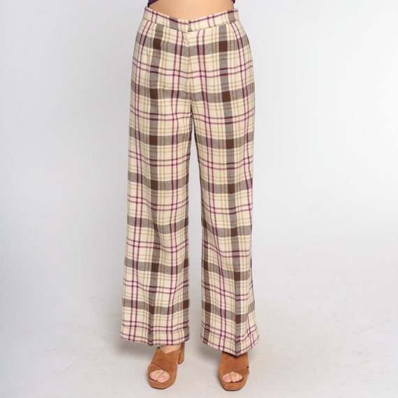 70s Plaid Pants Bell Bottom Trousers Retro Wide L… - image 3