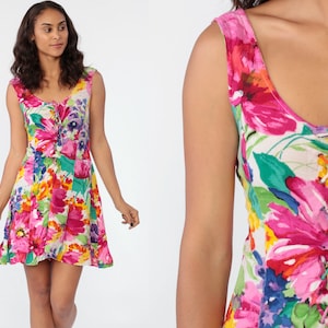 Sommer Strampler Playsuit FLORAL PRINT Schnürung Onesie 90er Jahre Tropical One Piece Jumpsuit Shorts Boho 1990er Jahre Vintage Urlaub Small Medium