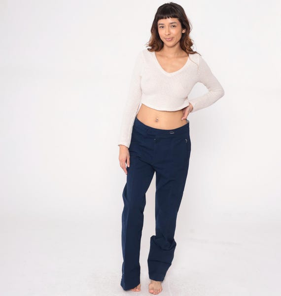 Bogner 80s Ski Pants Dark Blue Wool Blend High Waisted Straight Leg Athletic Winter Sports Apres Vintage Outdoor Zippered Pockets Large L