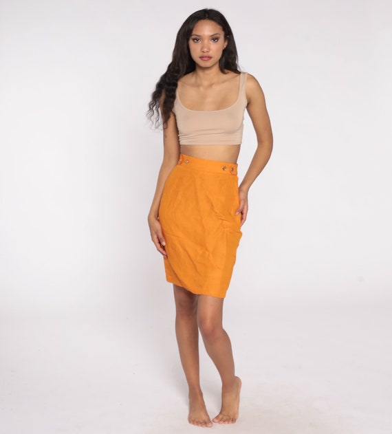 80s Pencil Skirt Orange Silk Skirt 1980s Vintage … - image 2