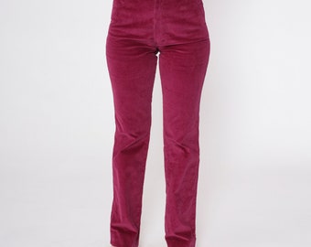 Pantalones de pana color rojo baya Pantalones de los años 80 Pantalones de tiro medio Pantalones de pierna recta Pantalones de pana retro Preppy Básicos Lisos Ropa de calle Vintage Años 80 Extra pequeño xs