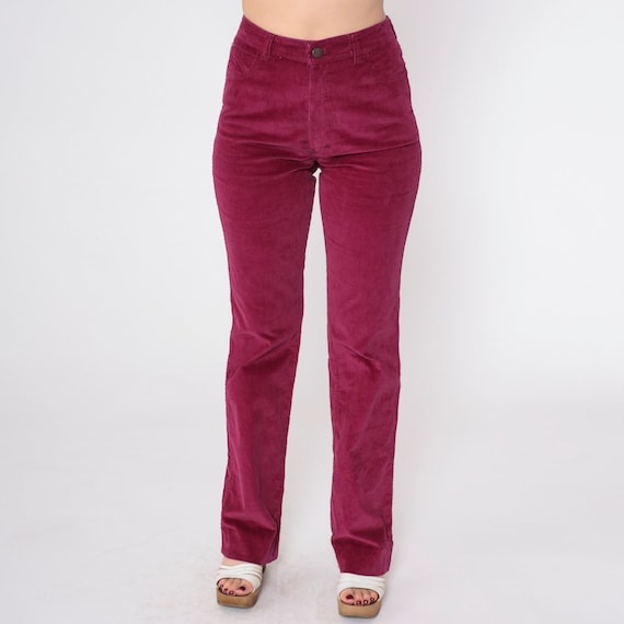Berry Red Corduroy Pants 80s Trousers Mid Rise Pants Straight Leg Retro Cords Preppy Basic Plain Streetwear Vintage 1980s Extra Small xs