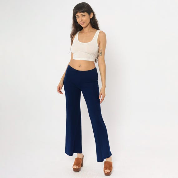 70s Flare Pants Navy Blue Joshua Tree High Waisted Wide Leg Bell Bottom Disco Vintage Trousers Club Party Pants Disco Bohemian Medium M