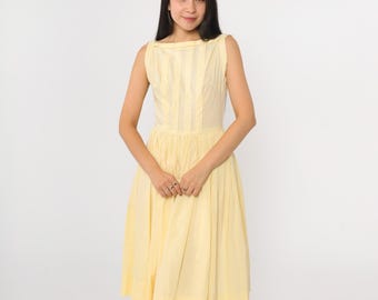 60s Yellow Fit and Flare Dress Vintage Midi Party 1960s Pleated Full Skirt Mad Men Boatneck High Waist Sleeveless Tea Length Extra Small Xs - Etsy 60s Yellow Fit and Flare Dress Vintage Midi Party 1960s Pleated Full Skirt Mad Men Boatneck High Waist Sleeveless Tea Length Extra Small Xs - Etsy