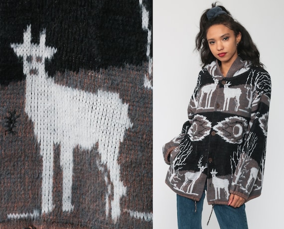 Animal Hoodie Sweater 90s Deer Button Up Cardigan