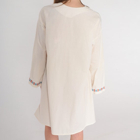 70s Hippie Dress Boho Mini Dress Off White Embroi… - image 6