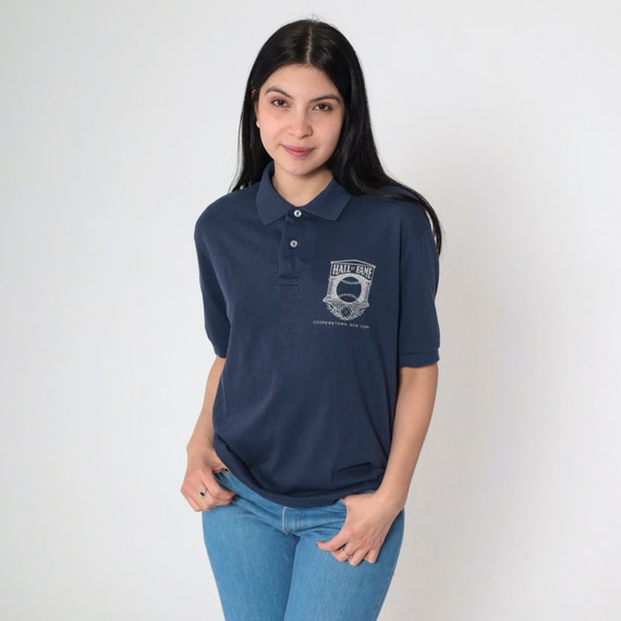 Vintage Baseball Hall of Fame Shirt 80s Navy Blue National Museum Button Up Shirt Cooperstown NY Retro Shirt 1980s Short Sleeve Medium