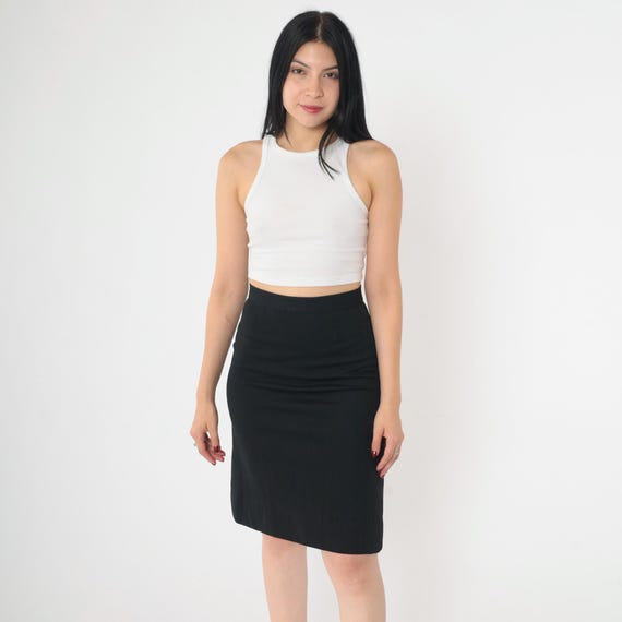 Vintage 70s Black Pencil Skirt Mod Geometric Textured High Waisted Mini Skirt Preppy Wiggle Retro Secretary Straight 1970s Extra Small xs