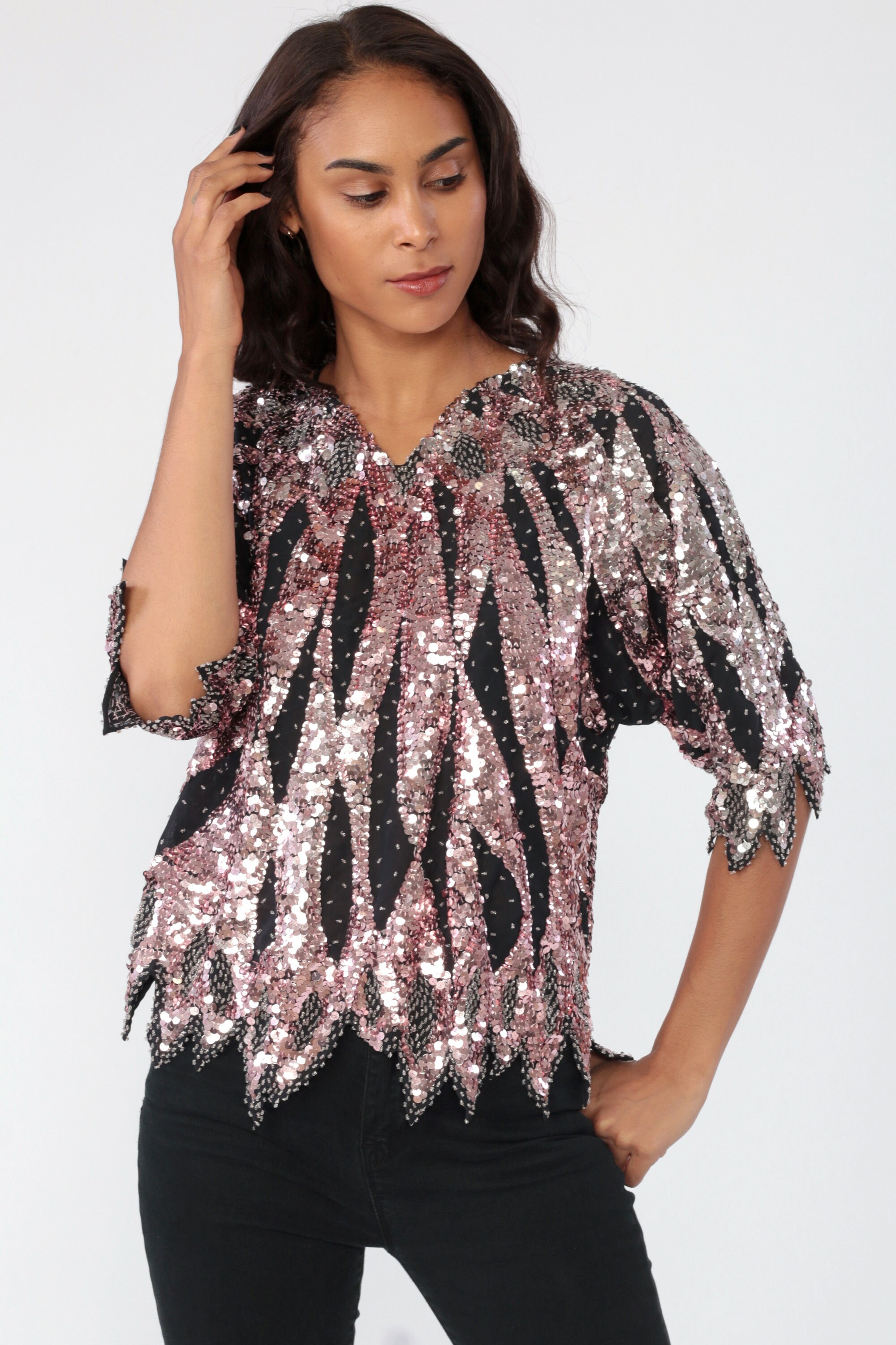 hot pink and black blouse