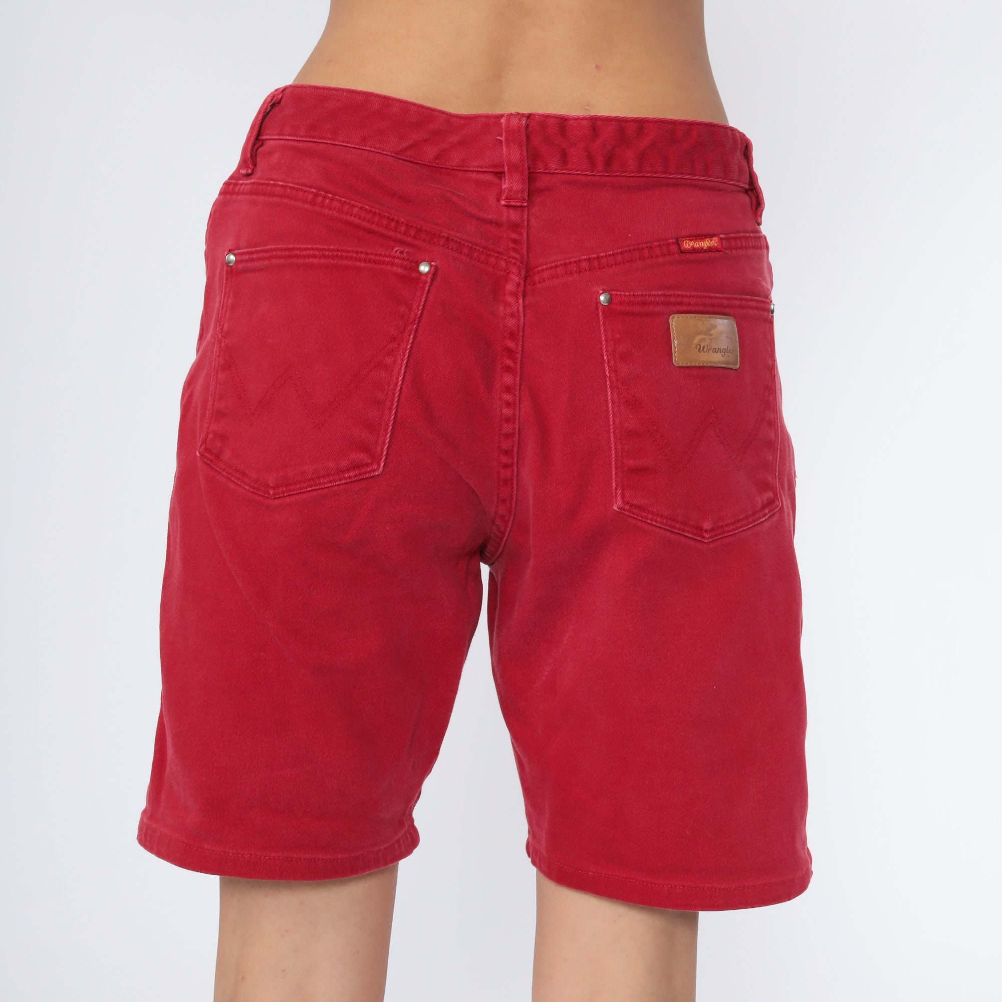 Red Denim Shorts WRANGLER Shorts Mid Rise Jean Shorts 80s Jean Shorts Vintage Hippie Colored 