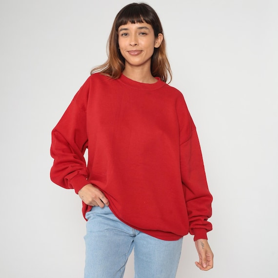 90s Red Sweatshirt Plus Size Crew Neck Long Sleeve Pullover Vintage Unisex Casual Cozy Streetwear Grandpacore Minimalist Basic Two X 2X