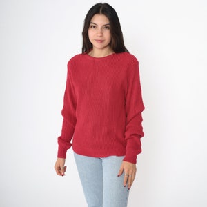 Rode geribbelde trui jaren 90 effen gebreide slouchy trui acryl ronde hals trui basic minimalistische solide vintage jaren 90 extra kleine xs