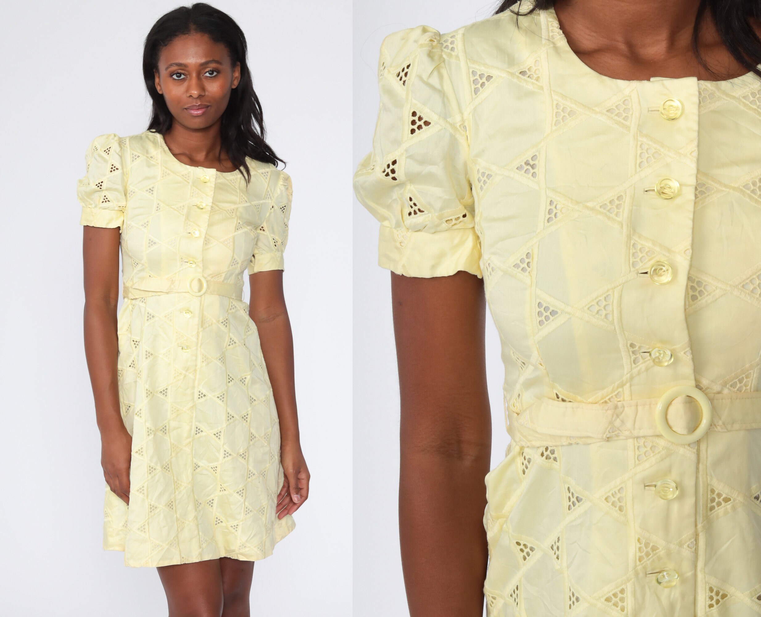 60s Mini Dress Pastel Yellow STAR 