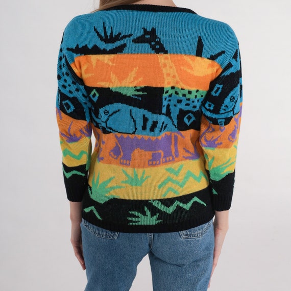 Safari Animal Sweater 90s Striped Knit Sweater El… - image 7