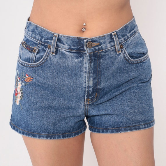 Floral Embroidered Jean Shorts 00s LEI Mid Rise Blue Denim Shorts 00s Vintage Retro Summer Jean Shorts Small S