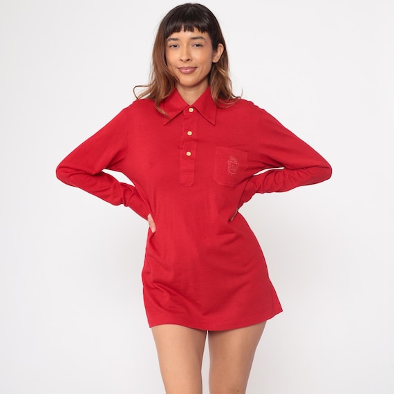 70s Preppy Shirt Countess Mara Red Polo Gold Button Embroidered Crest Long Sleeve Collegiate Style Ivy League Old Money Vintage Large L