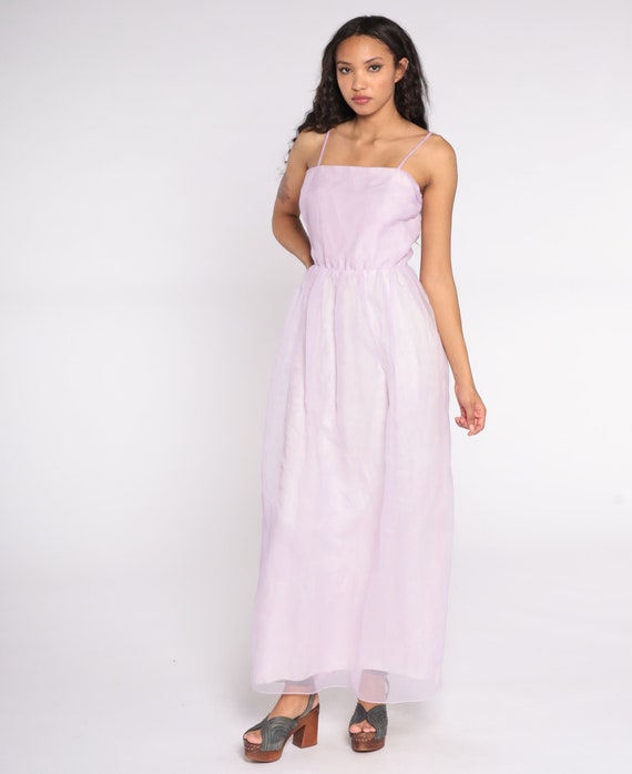 Lavender Chiffon Dress Princess Dress 1970s Maxi Party Dress 70s Boho Prom Long Vintage Sleeveless Spaghetti Strap Fairycore Extra Small XS