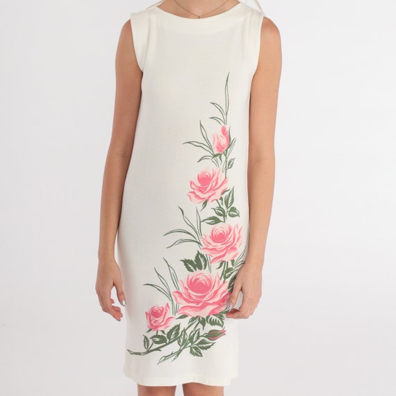 Rose Print Dress 80s White Floral Mini Dress Slee… - image 7