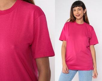 Hot Pink Shirt 90s Plain Fuchsia TShirt Short Sleeve Shirt Retro Tee Vintage 1990s Basic Solid Pink Jerzees USA Small S