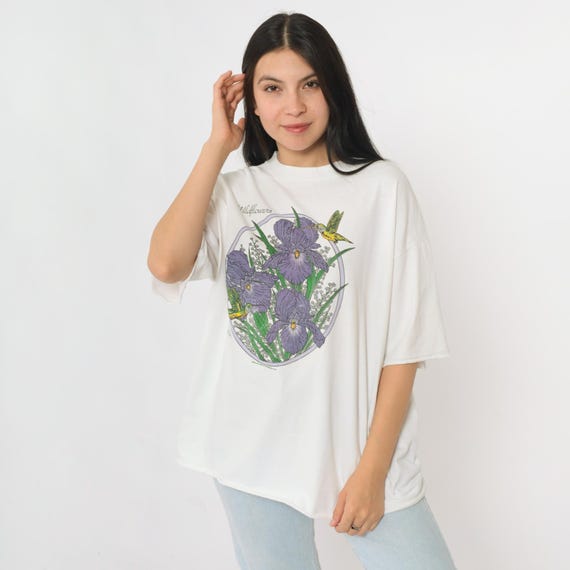 90s Floral Hummingbird T Shirt Mono Village Bird Shirt Tshirt Vintage Campground Retro T Shirt White Tee 1990s Graphic Extra Large xl