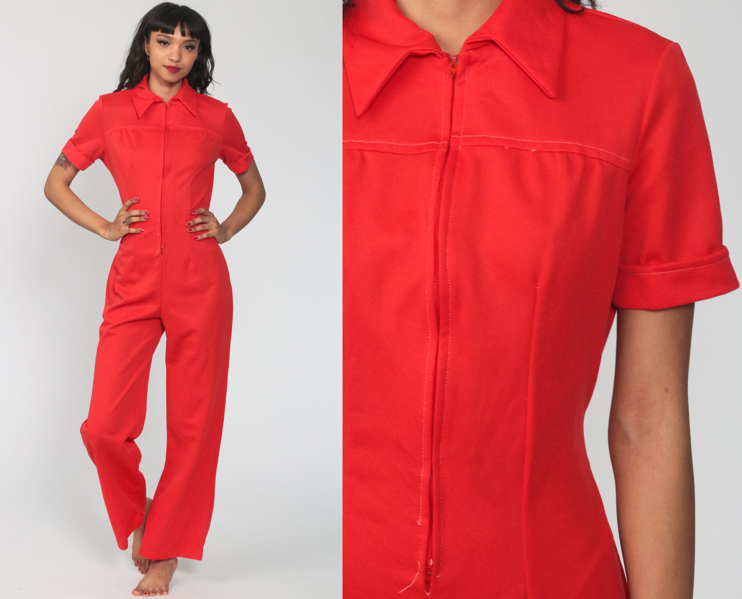 red 70s jumpsuit