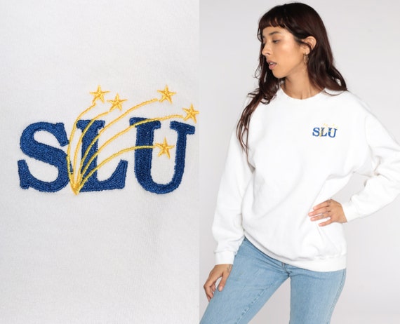 St Louis University Sweatshirt Missouri SLU Shirt Vintage 80s Graphic Sweatshirt College Jumper Slouchy 90s White Medium Large
