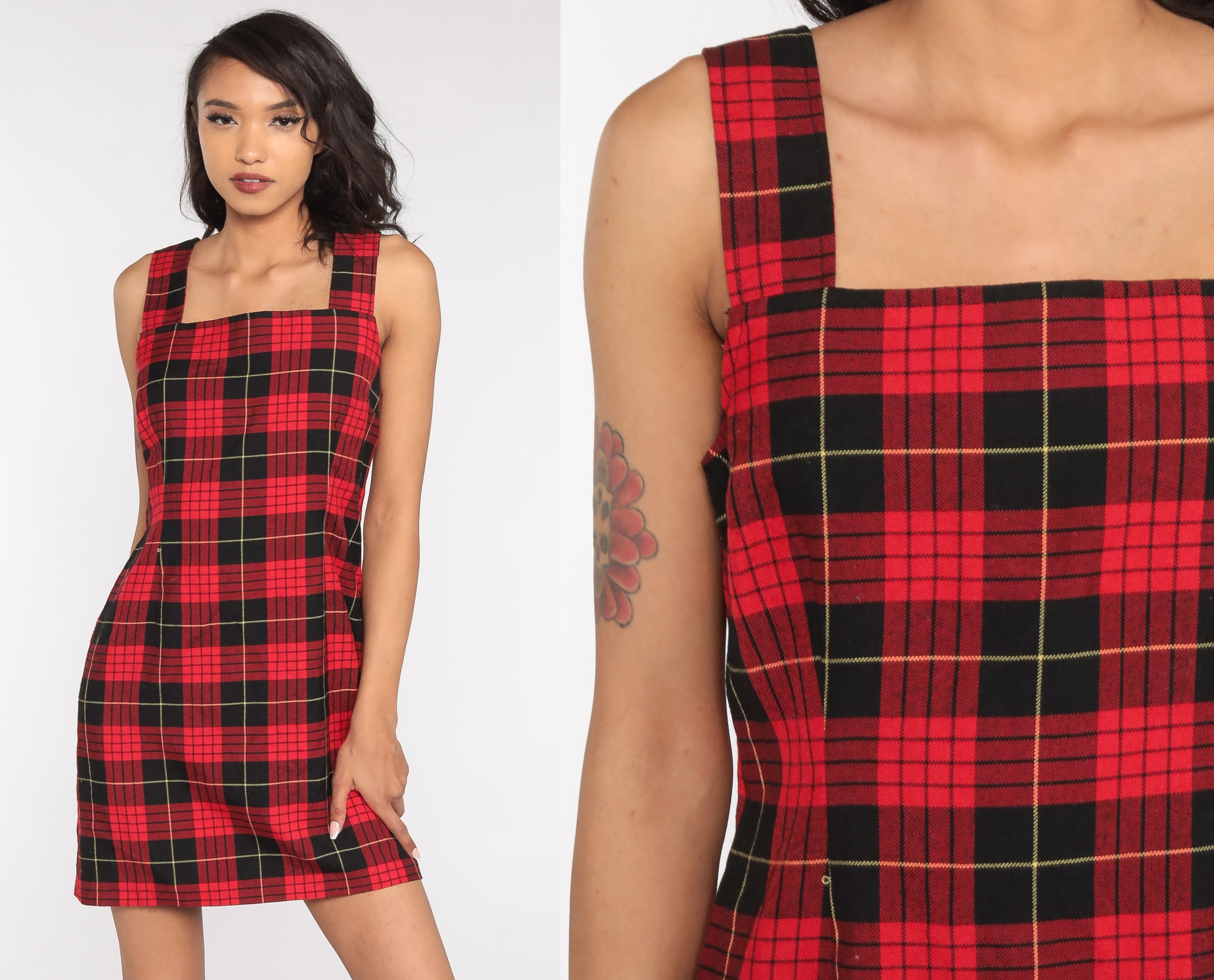 Red Plaid Dress 90s Dark Academia ...