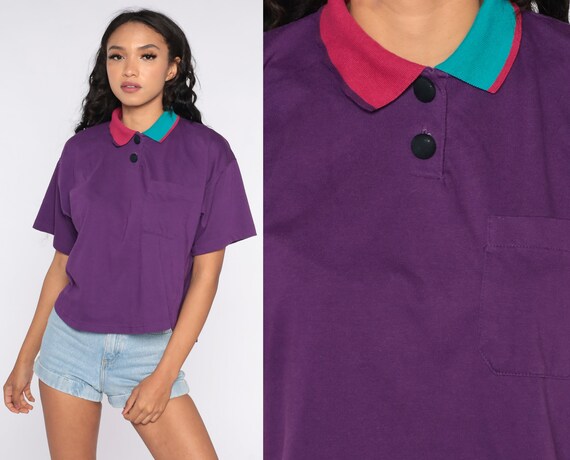 Purple Polo Shirt 80s Shirt Retro Half 