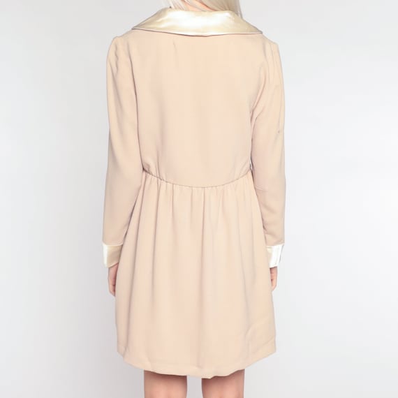 70s Mini Dress Beige Button Up Mod Dress Babydoll… - image 8