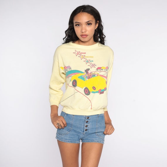 Jerk Sweatshirt 80s Junior Educated Rich Kid Car Sweatshirt Slogan Graphic Slouchy 1980s Vintage Pullover Joke Shirt Yellow Small S