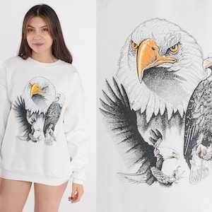 Eagle Sweatshirt 00s Bald EAGLE Shirt American Flag Graphic Sweatshirt Jumper Slouchy Team PFS Vintage White Y2K Hanes Heavyweight Large