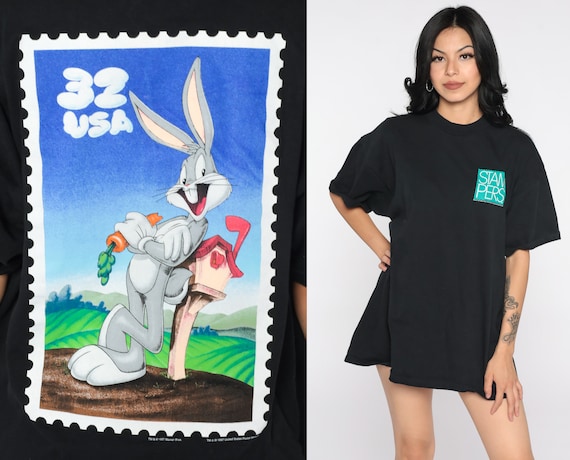 Looney Tunes Shirt Bugs Bunny Stamp Tshirt 90s White Graphic Retro Vintage Tee T Shirt Tweety Warner Bros Tee Extra Large xl l