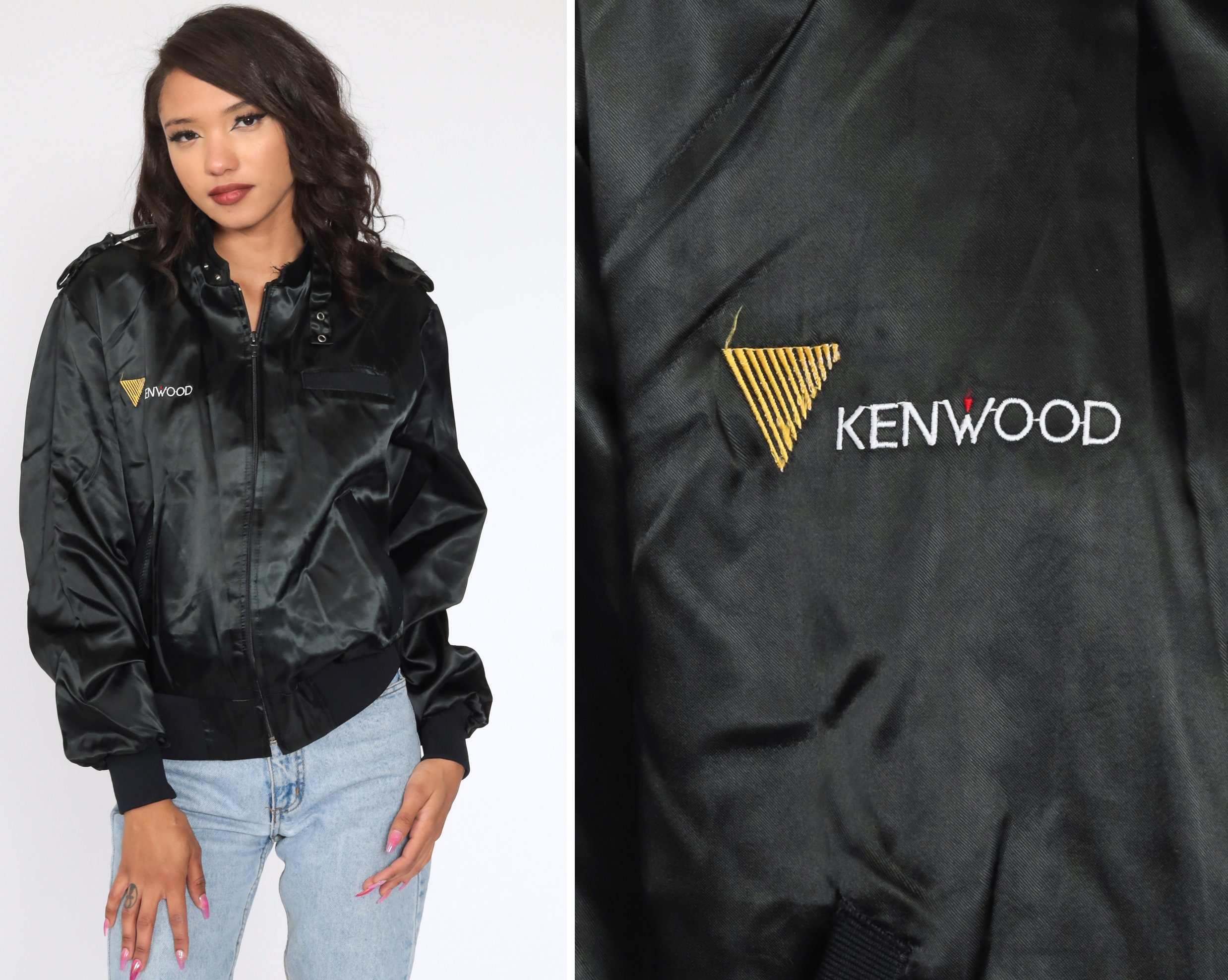 Kenwood Stereo Jacket Satin Bomber Jacket 80s Car Stereo Jacket Snap up  Uniform Shiny Coat Black Vintage Medium Large - Etsy Norway