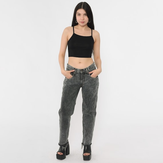 Vintage 90s Aeropostale Jeans Black Acid Wash Mid Rise Waist Straight Leg Denim Distressed Frayed Hem 1990s Grunge Y2K Medium M
