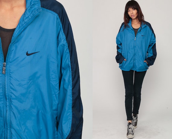 Blue Nike Windbreaker Jacket Shell Zip Jacket Striped Streetwear Blue Striped Vintage Retro Sports Medium Large