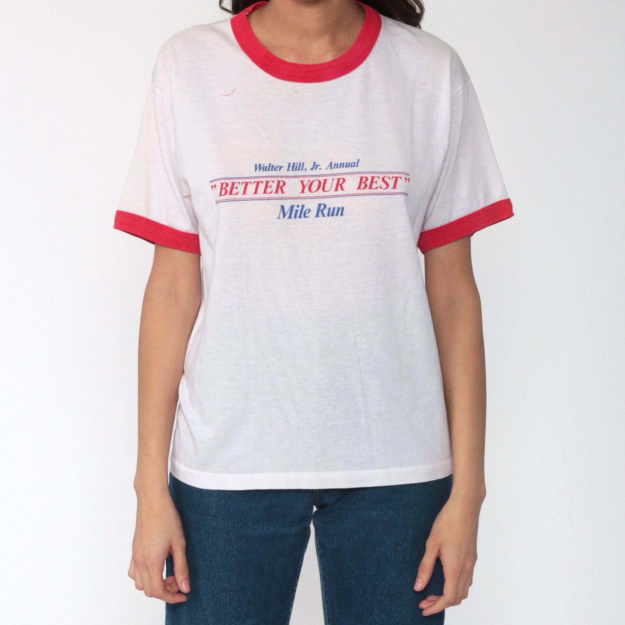 Mile Run Shirt -- BETTER YOUR BEST Ringer Tee 80s Running Single Stitch ...
